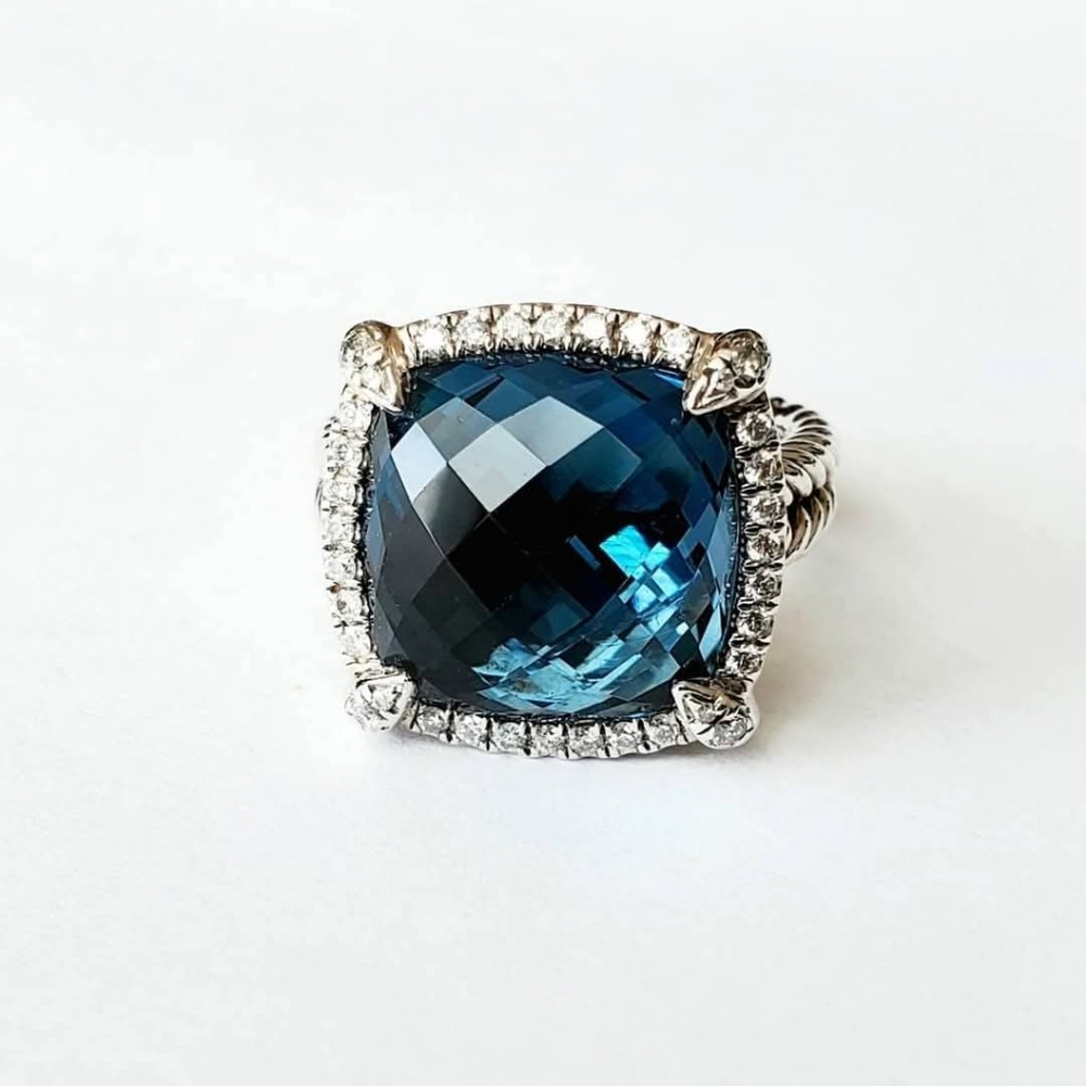 David Yurman 14mm Chatelaine Hampton Blue Topaz & Diamond Ring